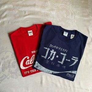 California Coca-Cola T-shirts / Japanese calligraphy print-2 sets